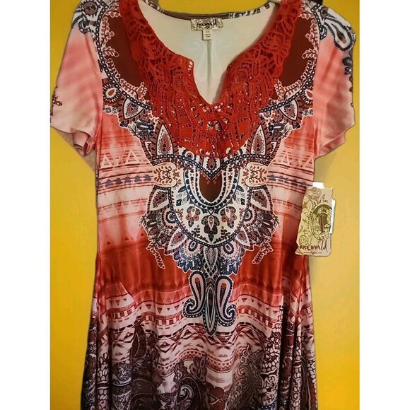 OneWorld Blouse Womens XS Boho Peasant Top Multicolor Festive A97 Nwt Lace - Picture 1 of 4